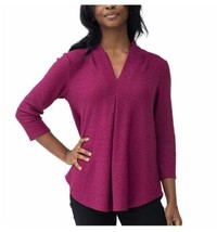 Cable &amp; Gauge Ladies&#39; Textured V-Neck 3/4 Sleeve Top, Boysenberry - $19.79