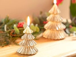 LaModaHome Christmas Glossy Decorative Candle 6.5x6.5x8 cm Gold&#39;s New Year Speci - £19.70 GBP