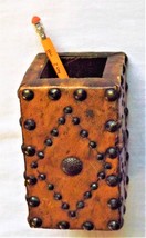 19th Century Leather Covered Pen/Pencil Holder with Brass Tacks Western Desk set - £79.25 GBP