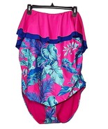 Floral Strapless Swim Bathing Suit Womens 2X Pink Blue Bandeau Tropical ... - $14.99