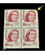 US 10 Cent Red Cloud Indian Stamp 1987 Scott 2175 Lot of 4 Red and White... - $3.88