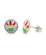 STAINLESS STEEL POST EARRINGS RASTA POT LEAF 10mm Marijuana Stud Red Gol... - $126.47 MXN
