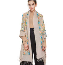 Anyyou Scarff 100% Pure Merino Wool Khaki Line Pattern Poncho Winter Large - £68.04 GBP