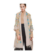 Anyyou Scarff 100% Pure Merino Wool Khaki Line Pattern Poncho Winter Large - $1,589.45 MXN