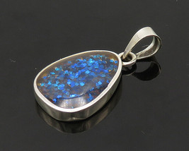MEXICO 925 Sterling Silver - Vintage Glitter Glass Art Blue Pendant - PT15945 - £30.03 GBP