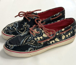 Sperry Top Sider Boat Shoes Womens Size 7.5 Blue Pink Bandana Plaid Slip On - £19.78 GBP