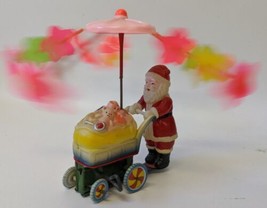 RARE Vintage (Japan) Wind-up Celluloid Santa w/ Toy Cart Whirly Gig Toy Prewar - £519.72 GBP