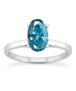 Blue Oval Shape Diamond Solitaire Ring Treated 14K White Gold SI2 1.43 C... - €1.551,09 EUR
