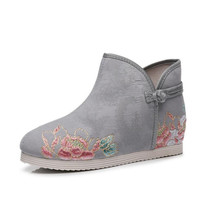 Embroider Ankle Boots for Female Chinese Hanfu Shoes Women Traditional Button We - £38.17 GBP