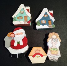 Lot Of 5 Cut Outs By LEE Pre Owned 1&quot; Thick. 4&quot; Santa 2 Cottages Baby &amp; ... - £10.65 GBP