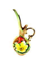 Vintage Hand Painted Vase Red Yellow Flowers Porcelain Heavy Gold Trim - £23.42 GBP