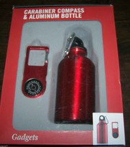 Red Carabiner Compass &amp; 12 Ounce Aluminum Bottle Set. Great For Biking, Hiking! - £7.98 GBP