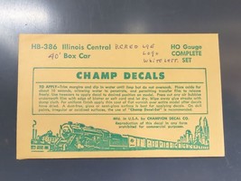 Vintage Champ Decals No. HB-386 Illinois Central 40&#39; Boxcar Lrg Logo White HO - £11.70 GBP
