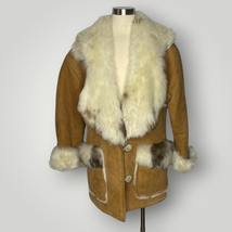 Vintage Coat Overland Sheepskin CO Split Pelt Collar Shearling Antler Bu... - $459.57