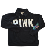 VICTORIAS SECRET-PINK Womens Black Embroidered Floral Pullover Sweatshir... - $13.78