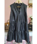 New York &amp; Co Dress Women&#39;s Large Black Babydoll Faux Leather Tiered Sle... - $951.31 MXN