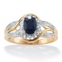 Womens 10K Gold Oval Blue Sapphire Round Diamond Accent Ring Size 6 7 8 - £559.54 GBP