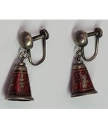 VTG Sterling Silver Siam Buddhist Temple Bells Earrings Red Glass Enamel Rare - £38.66 GBP