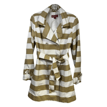 Merona Womens Beige White Striped Double Breasted Belted Trench Coat Size Medium - £19.42 GBP