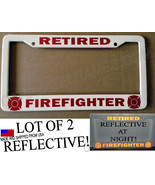 lot of 2 REFLECTIVE RETIRED FIREFIGHTER fire fighter red License Plate F... - £10.74 GBP