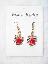 Xmas In July!! Gold Christmas Bells Drop Earrings Red Enamel 3/4&quot; Reduced!! - £2.30 GBP