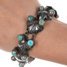 c1940&#39;s Mexican Art Deco Sterling and turquoise large bracelet - $193.05