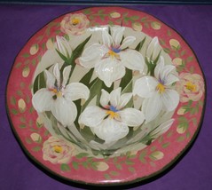 Lesal Ceramics 12&quot; Floral Bowl by Lisa Lindberg Van Nortwick Artist Signed Decor - £17.49 GBP