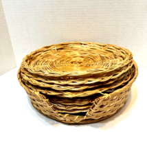 Vintage Round 9.5&quot; Brown Wicker Picnic Paper Plate Holders Set of 7 with Holder - £16.40 GBP
