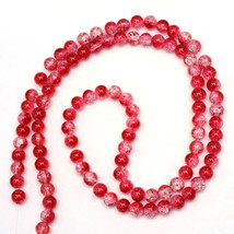 Z Crackle Glass round Bead 4 mm lot of two  31 inch  red and clear strands RS112 - $7.59