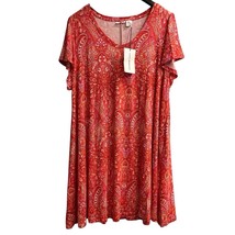 Lucky Brand Dress Womens 2X Red Paisley Shift Midi Pullover Stretch Comfort - $557.49 MXN