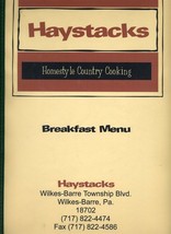 Haystacks Homestyle Country Cooking Menu Wilkes-Barre Pennsylvania 1990&#39;s - £17.74 GBP