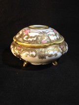 Nippon Hair Receiver Gold Beaded Pink Roses Footed 2 Piece 2 3/4&quot; Tall B... - $40.00