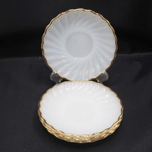 4 Shell Swirl Saucers/Plates Anchor Hocking Fire King Ware White Glass Gold Trim - £43.75 GBP