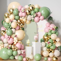 Sage Green Pink Balloon Garland Arch Kit,Olive Green Blush Peach White Gold Ball - $16.99