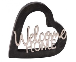 New Mango Wood Stand, Heart Shape, &quot;Welcome Home&quot;, 20 x 3 x 20 cm, Handmade - £27.53 GBP