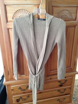 Women&#39;s Tan Belted hooded Long Sweater Size Small By Rampage - $39.99