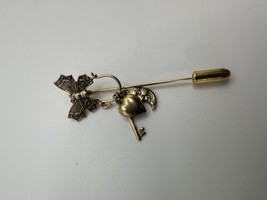 Vintage Gold Butterfly Key Heart Moon Charm Stick Pin - $19.80