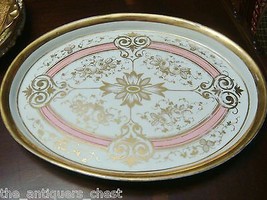 Czech Vanity Tray Signed Prag, Pink Gold And Flowers Oval Original [87] - £95.67 GBP