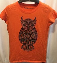 OWL T-Shirt Embellished Black & Gold Orange Tee Women Girls Top M 8-10 - £14.78 GBP