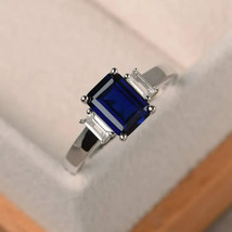 Certified Blue Sapphire/Neelam 925 sterling silver Emerald Shape Stone Ring - £53.94 GBP