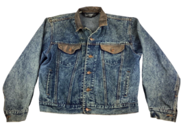 Expressions Jean Jacket Men&#39;s Medium ? Leather Trim Vintage 80&#39;s All Ove... - £28.22 GBP
