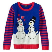 Girls Sweater Christmas Our Time Snowman Red White Blue Long Sleeve Crew... - $19.80