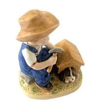 Denim Days Danny Only Homco Figurine Building Doghouse w/ Dog 1985 #1503 - £16.70 GBP