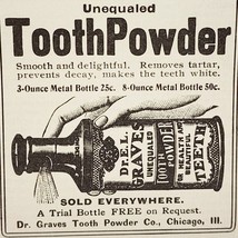 1904 Dr. Graves Tooth Powder Dental Advertisement Ephemera 3 x 2.25&quot; - $19.99