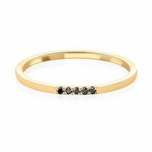 14K Yellow Gold Plated 5-Stone Black Onyx Thin Anniversary Wedding Band ... - $60.26 CAD
