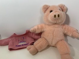 Animaland Nanco 2010 plush pink pig with happy birthday sweater 15&quot; soft... - £7.77 GBP