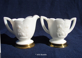 Imperial Milk Glass and Golden Brass Embossed Rose Sugar &amp; Creamer Personal Set - $34.99