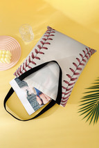 White Baseball Print Canvas Tote Bag - $5.36