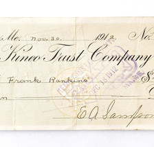 1912 Kineo Trust Company Bank Check E.A. Sampson Dover Maine Signed 1041... - $19.99