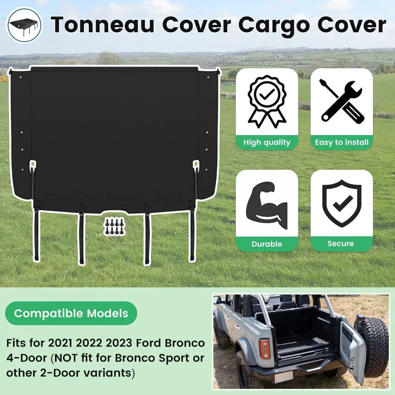 Tonneau Cover Cargo Shade for Ford Bronco 2021-2023 Rear Trunk (4-Door Only) - £80.27 GBP